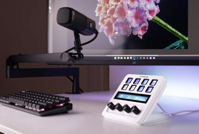 Elgato Stream Deck+ Audio Mixer, Production Console & Studio Controller for Content Creators side view right phtoshop white