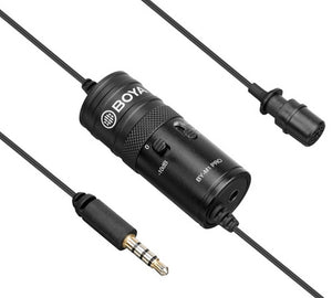 BOYA BY-M1 Pro universal lavalier microphone-compatible with PC smartphones camera audio recorders clip-on mic foam windscreen close up turn on/off