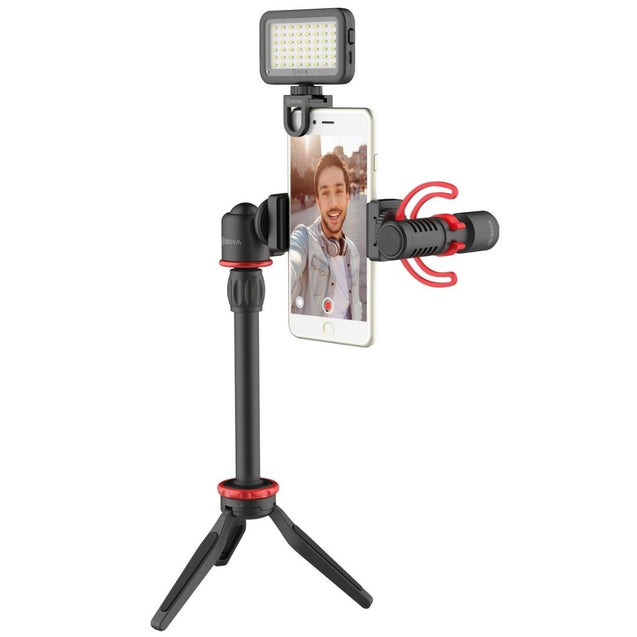 BOYA BY-VG350 universal smartphone video kit ideal for youtuber vlogger videographer filming video shotgun microphone condenser microphone shoe mount camera mobile phone application