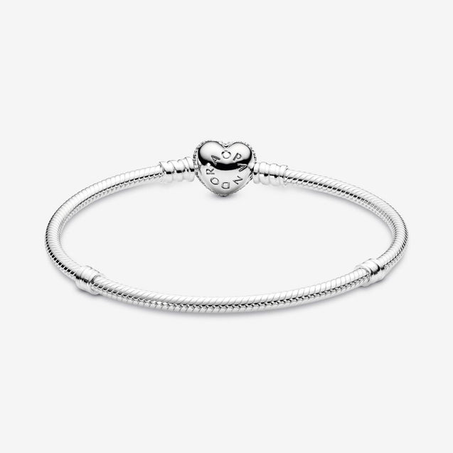 Pandora Moments Sparkling Heart Pavé Clasp Snake Chain Bracelet #590727CZ-16